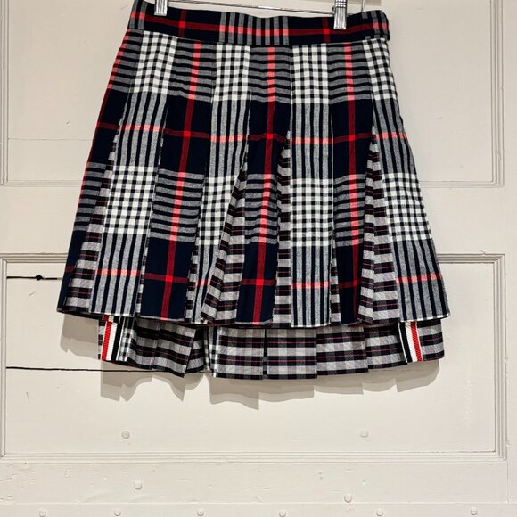 Thom Browne Checked Pleated Asymmetrical Skirt (40) - Picture 2 of 4
